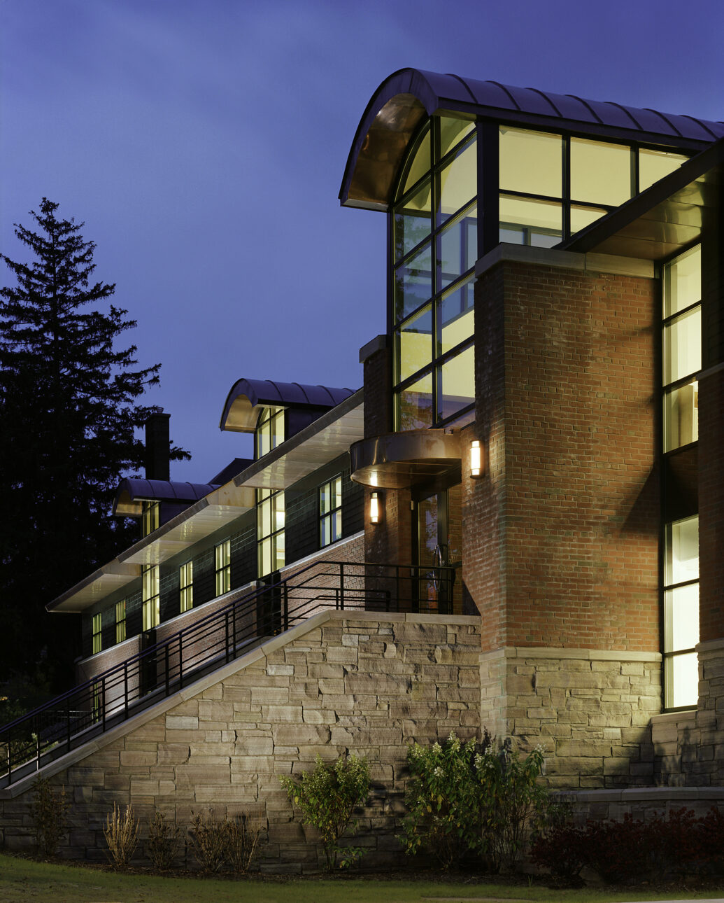 Brick and Stone Building at Dusk