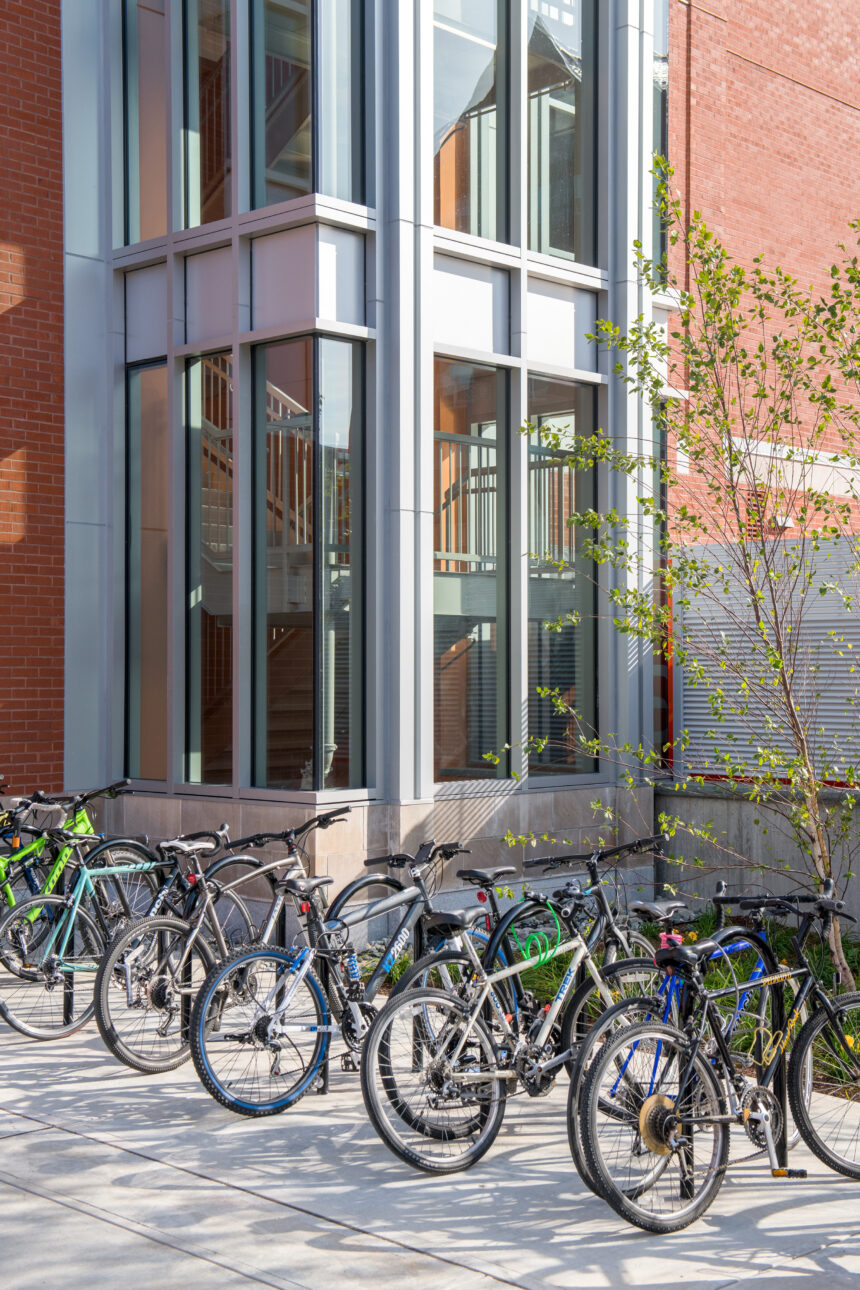 UVM STEM Complex Bikes Outside of Academic Building